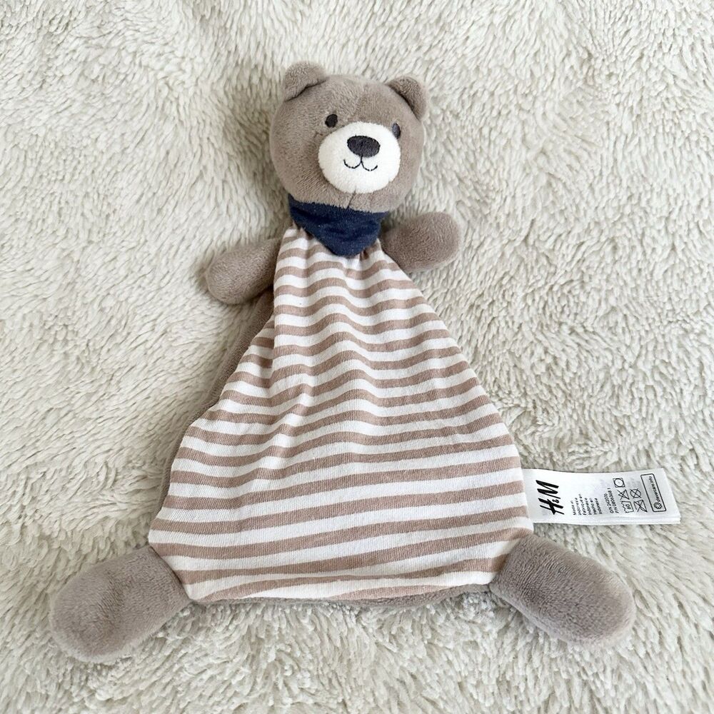 H&M Kids Striped Brown Teddy Bear Lovey Baby Infant 10” Soft Plush Toy